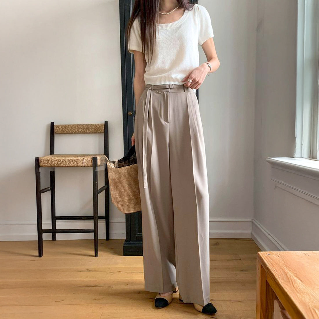 ヘイズ ベルト付きストレートスラックス