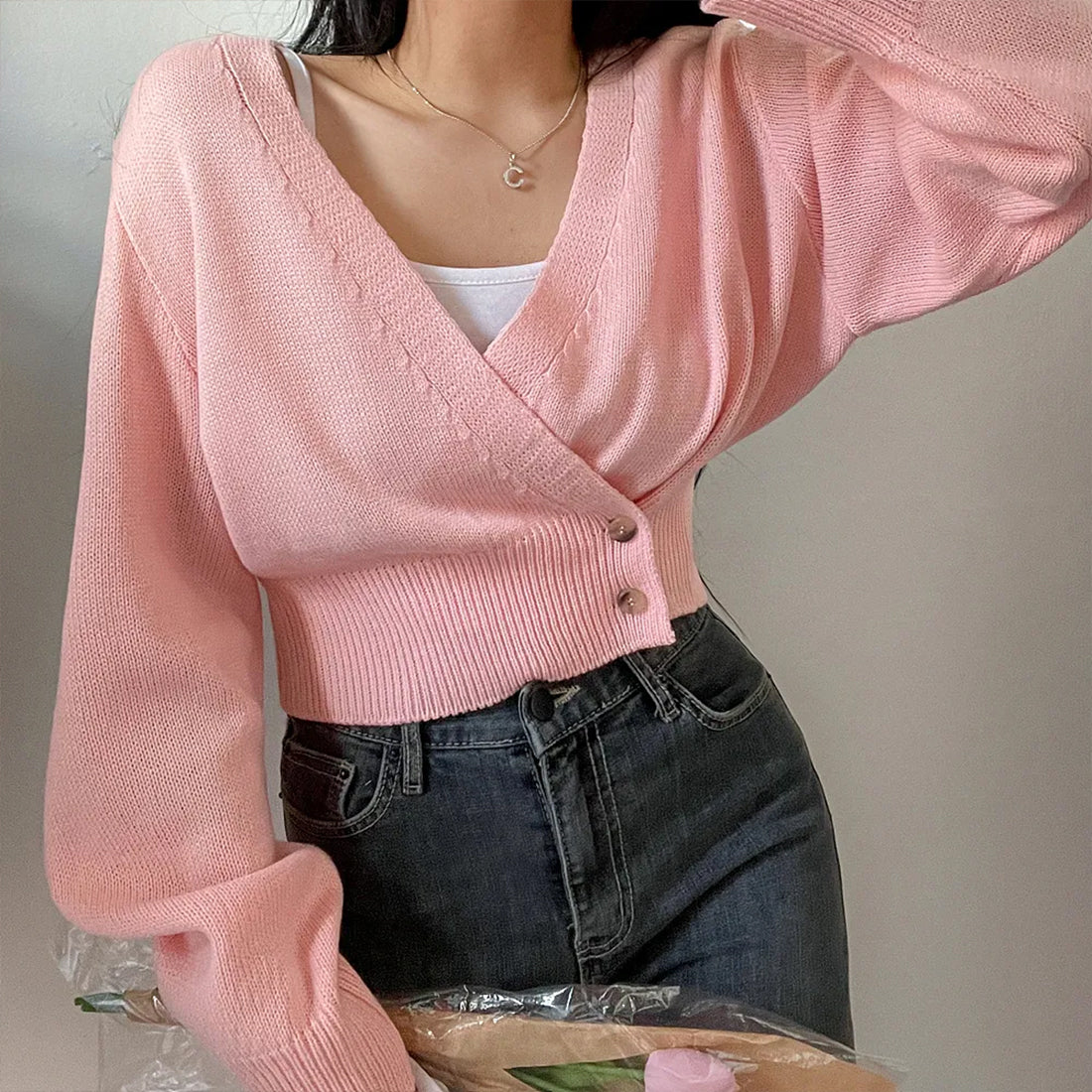 2WAYボタンラップカーディガン