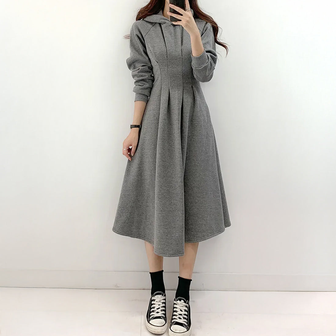 裏起毛ウエストタックパーカーワンピース