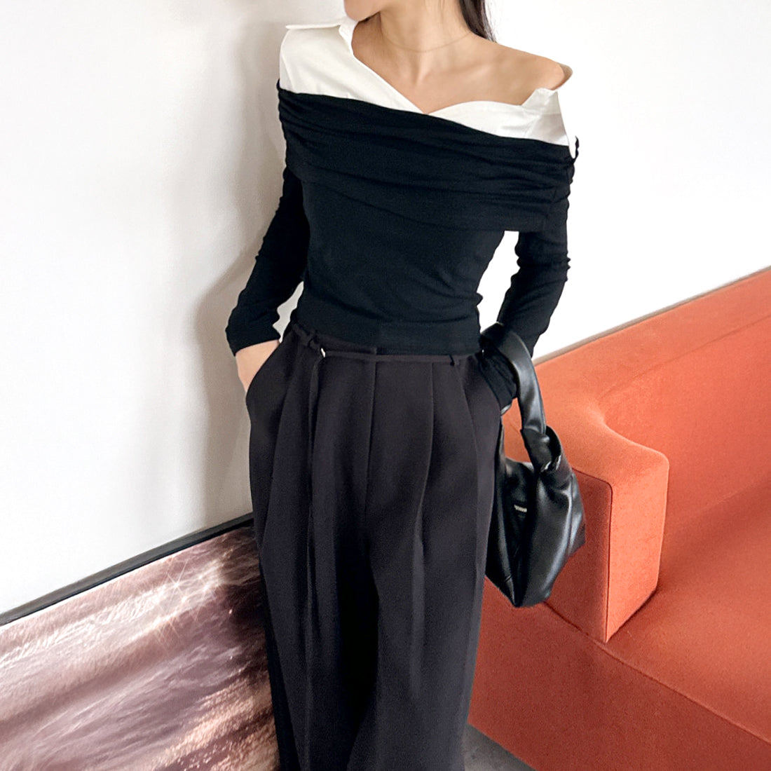 オフショルシャツレイヤードTシャツ