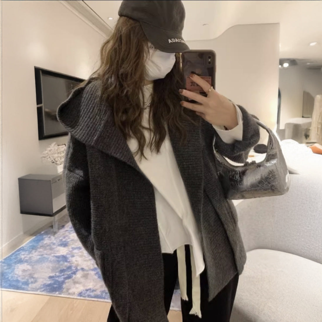 フード付きニットカーディガン