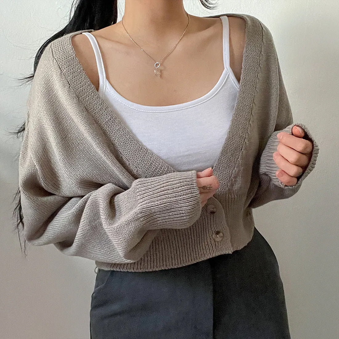 2WAYボタンラップカーディガン