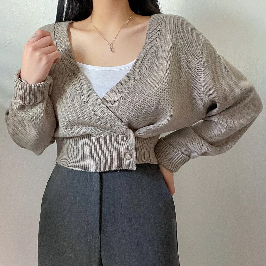 2WAYボタンラップカーディガン