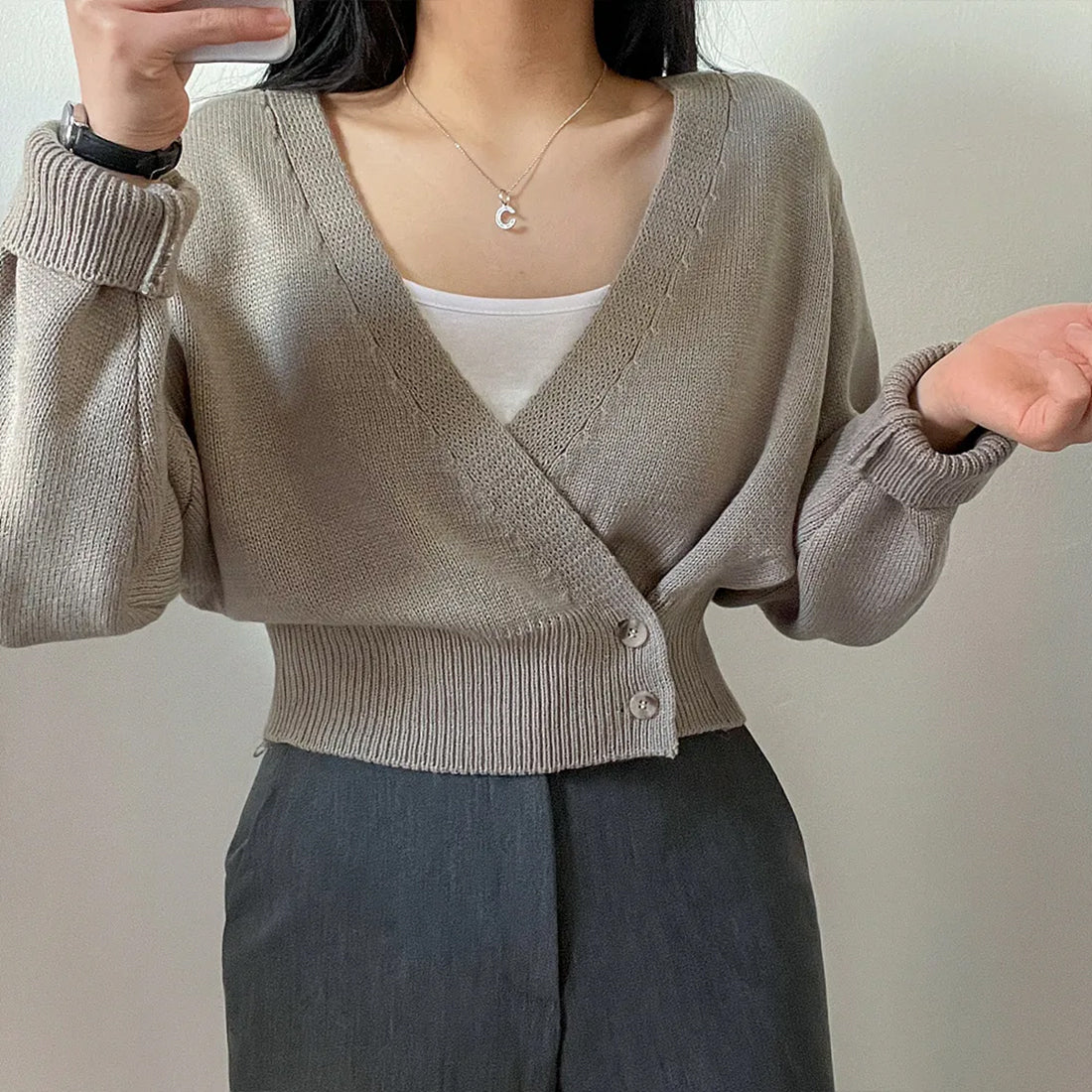 2WAYボタンラップカーディガン