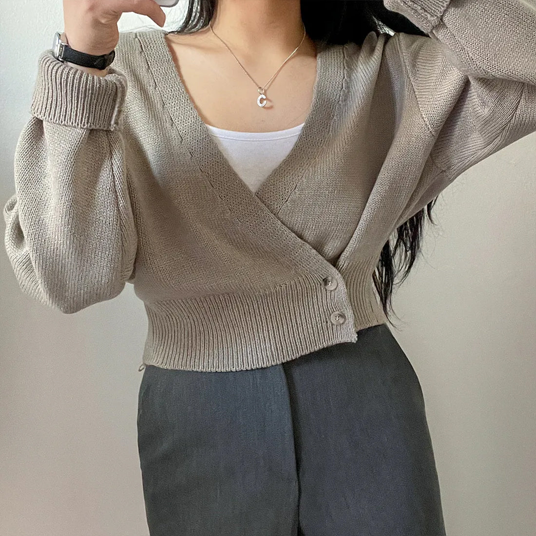 2WAYボタンラップカーディガン