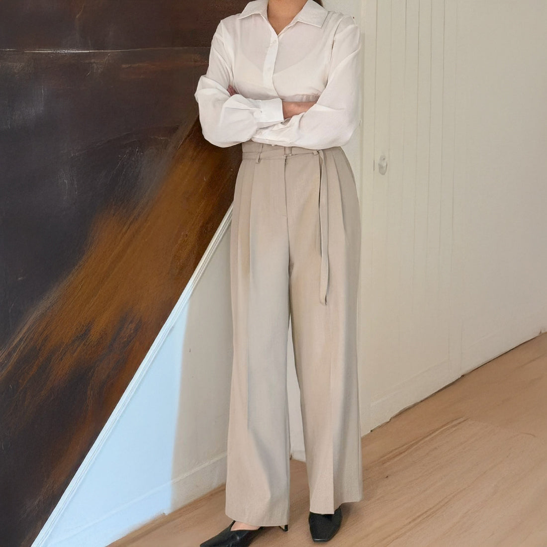 ヘイズ ベルト付きストレートスラックス