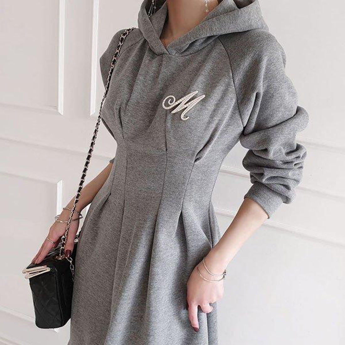 裏起毛ウエストタックパーカーワンピース