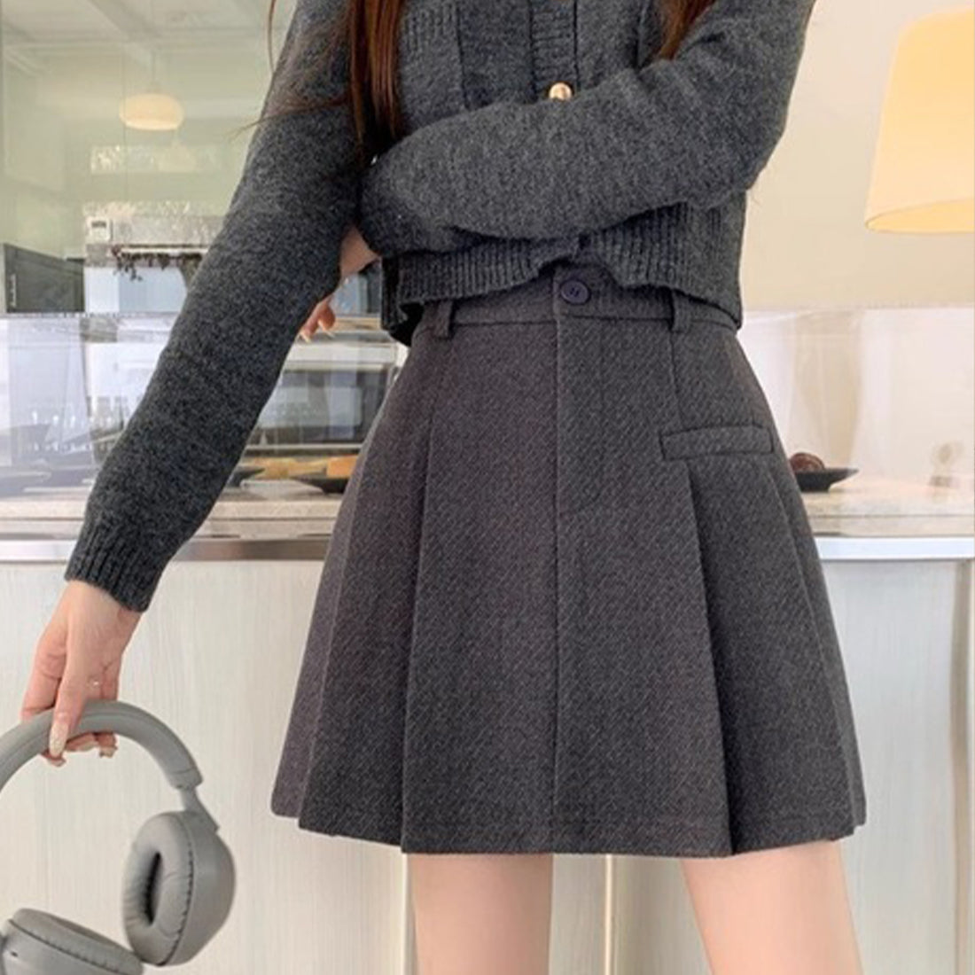 フェイクウールプリーツミニスカート