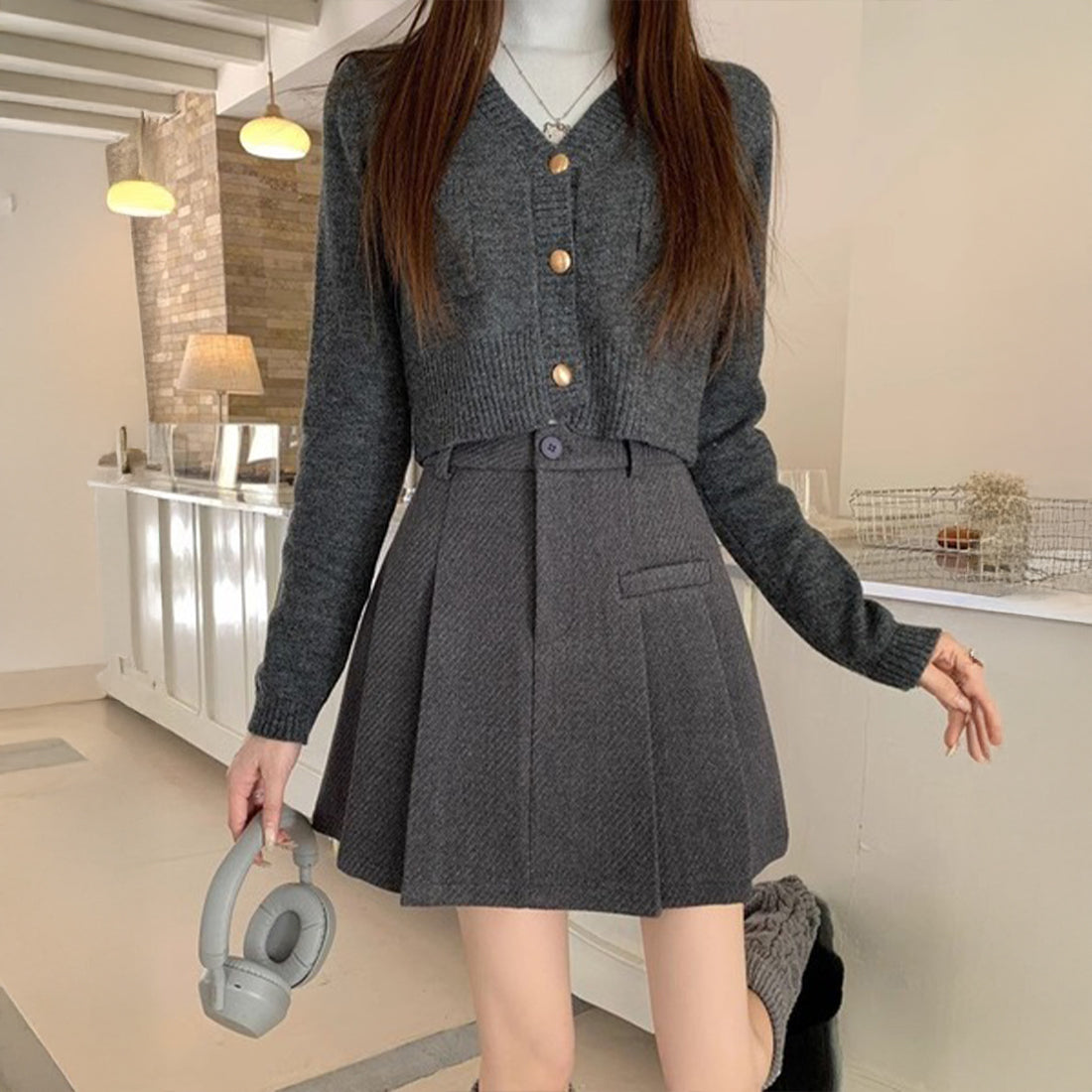 フェイクウールプリーツミニスカート