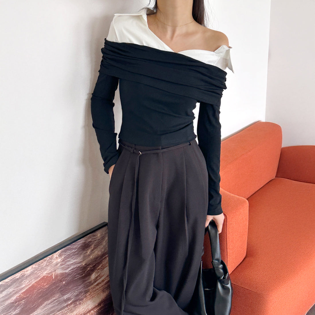 オフショルシャツレイヤードTシャツ