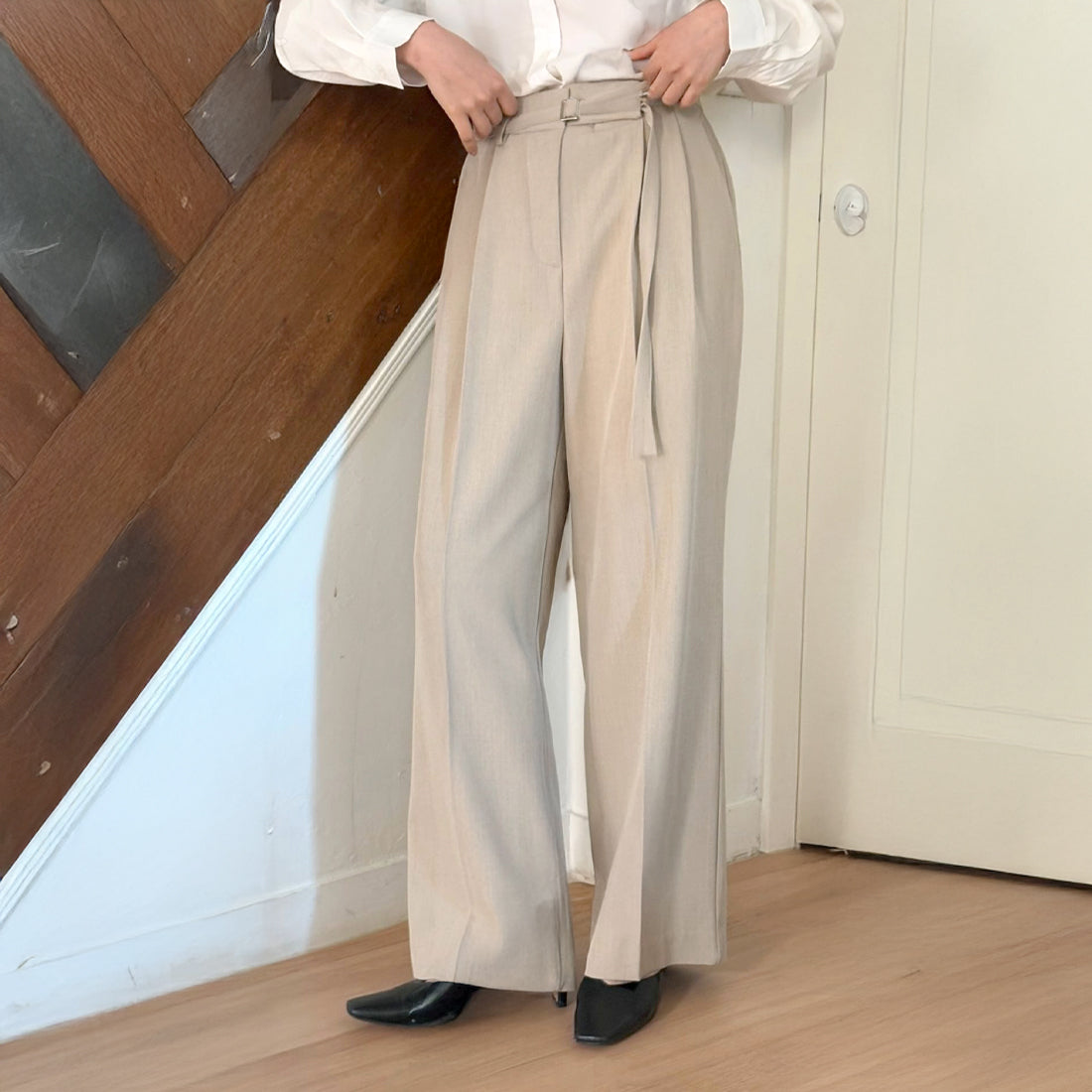 ヘイズ ベルト付きストレートスラックス