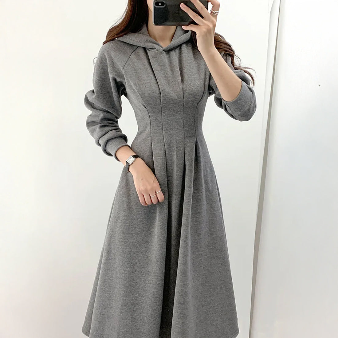 裏起毛ウエストタックパーカーワンピース