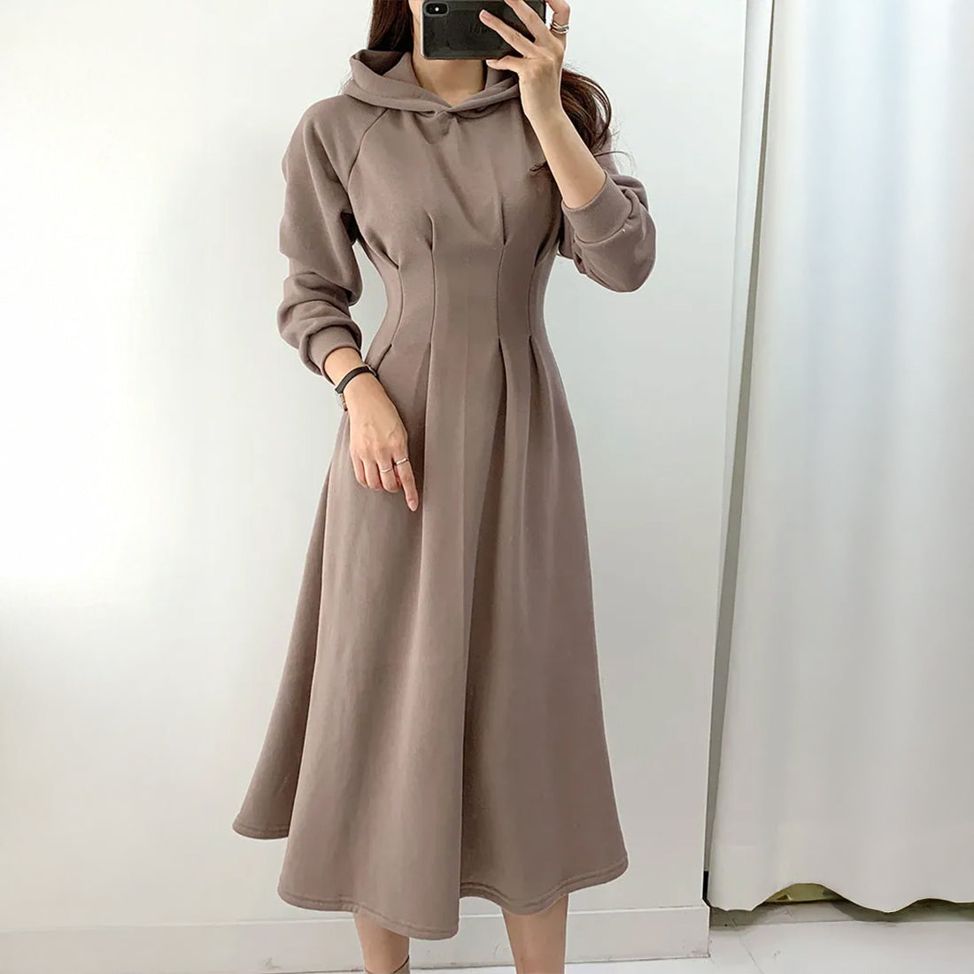 裏起毛ウエストタックパーカーワンピース