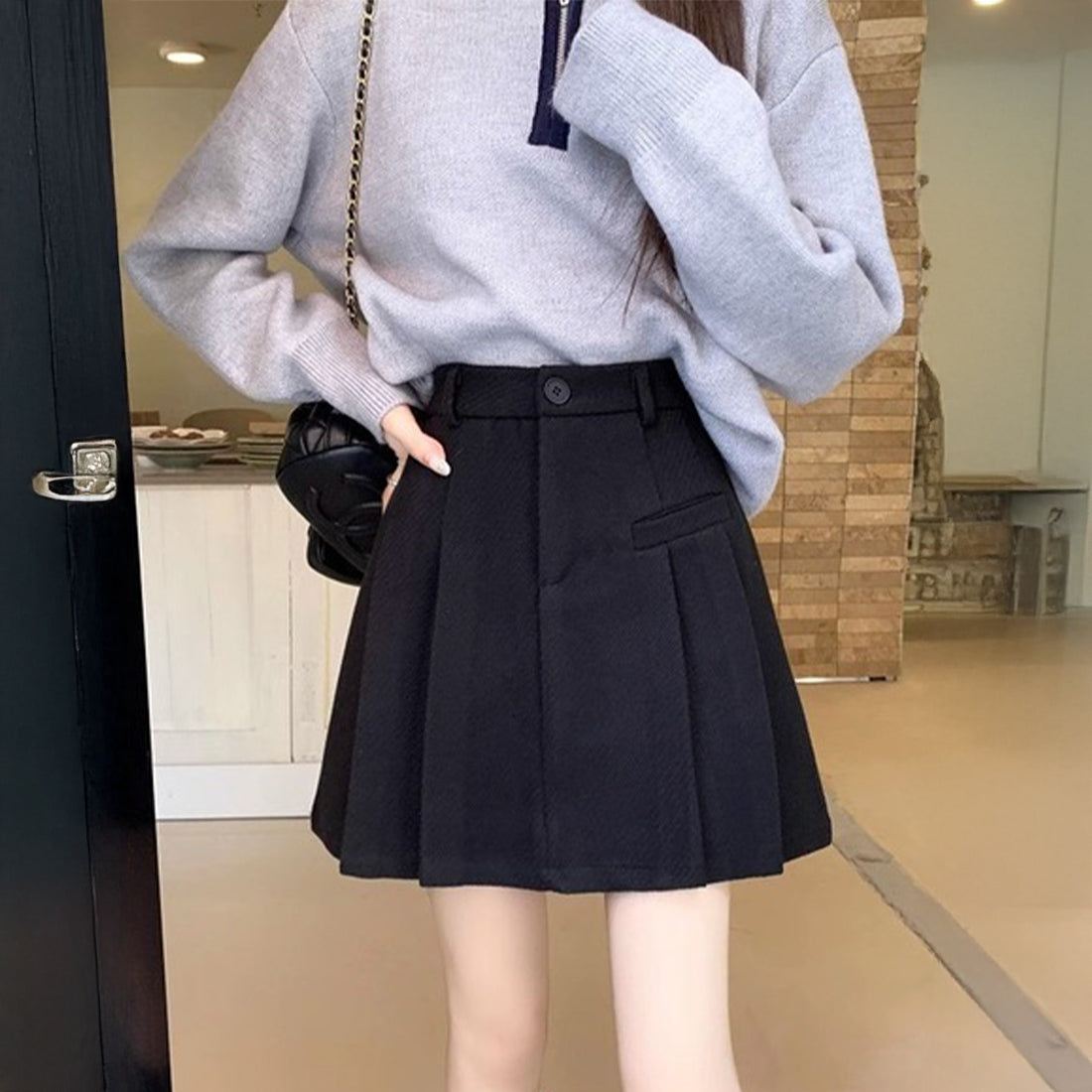 フェイクウールプリーツミニスカート