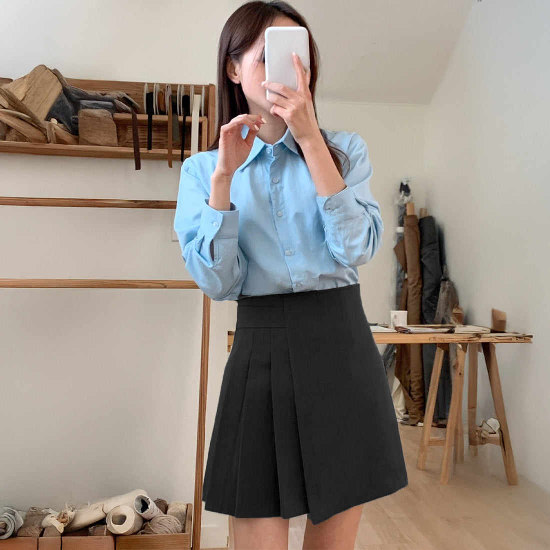 Aラインサイドプリーツスカート