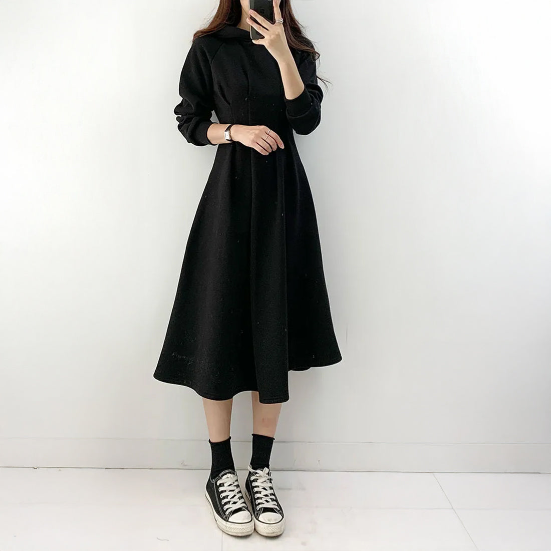 裏起毛ウエストタックパーカーワンピース