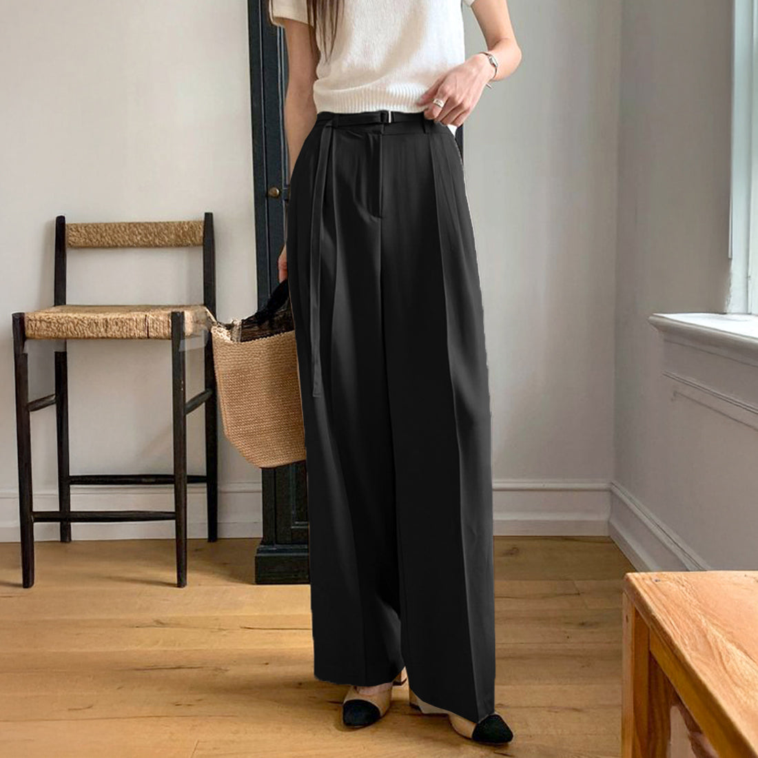 ヘイズ ベルト付きストレートスラックス