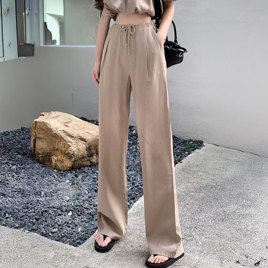 オフショル+ワイドパンツセットアップ