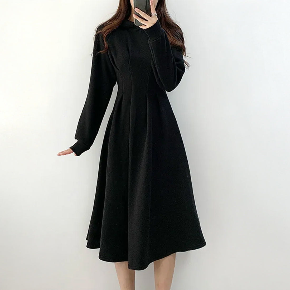 裏起毛ウエストタックパーカーワンピース