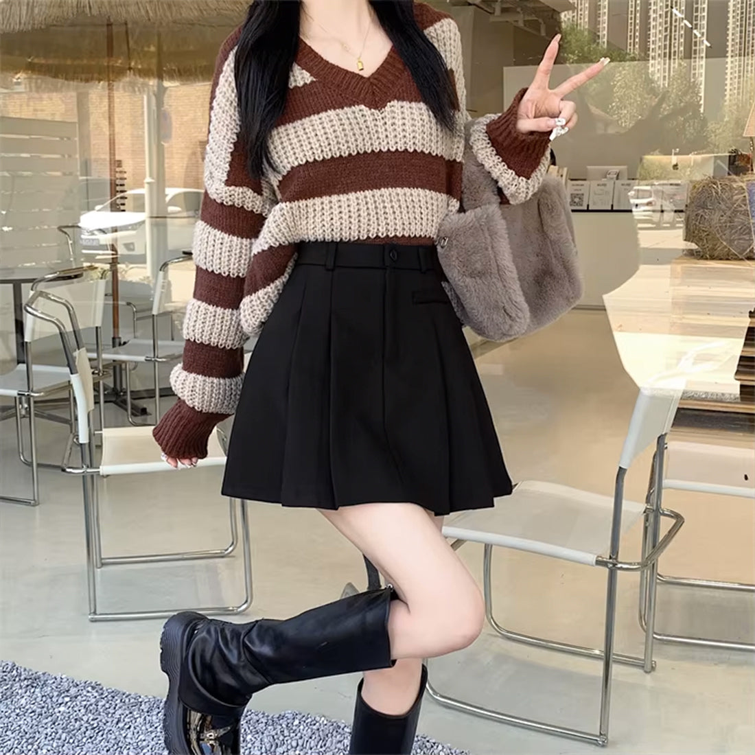 フェイクウールプリーツミニスカート