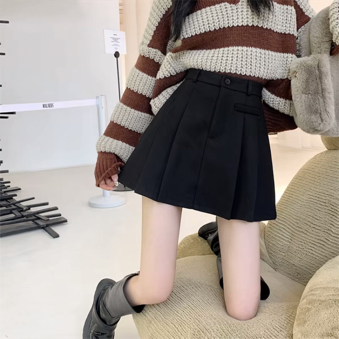 フェイクウールプリーツミニスカート