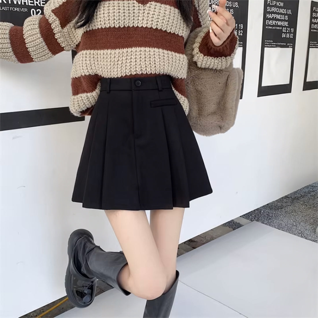 フェイクウールプリーツミニスカート