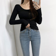 UネックリブTシャツ