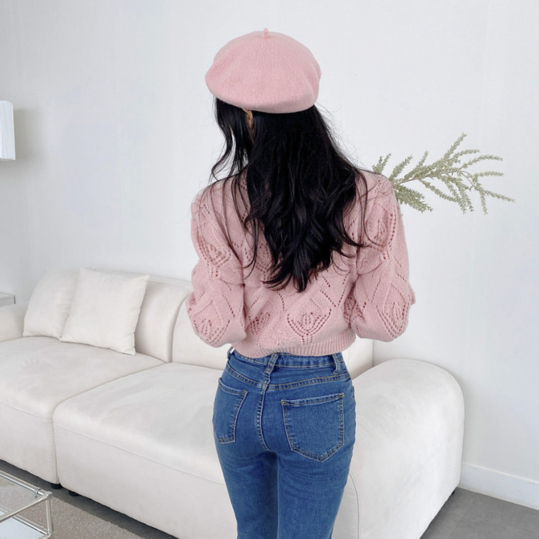 フラワーニットカーデキャミセット