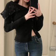 オフショルダーリブカーディガン