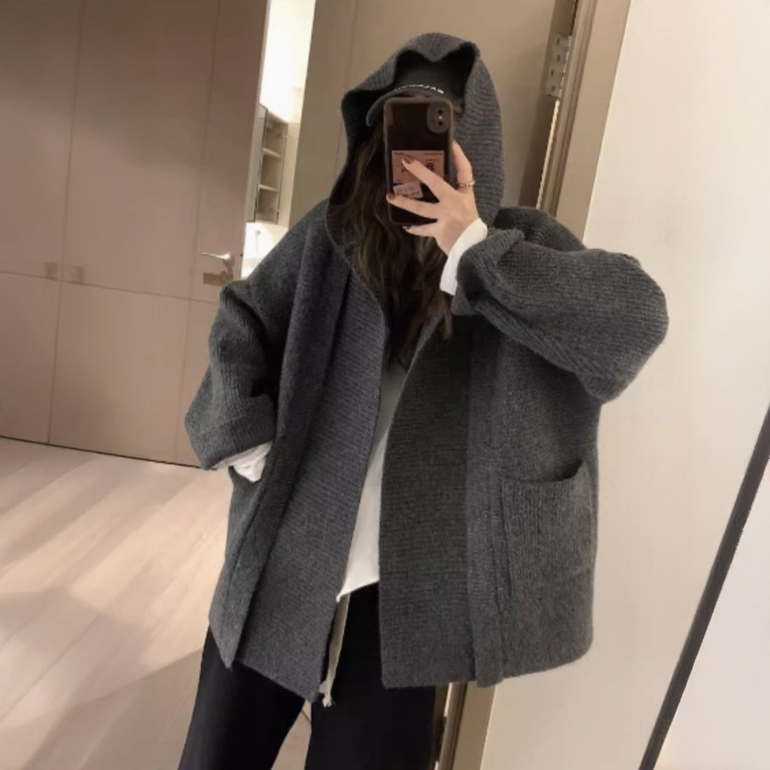 フード付きニットカーディガン – Lavly