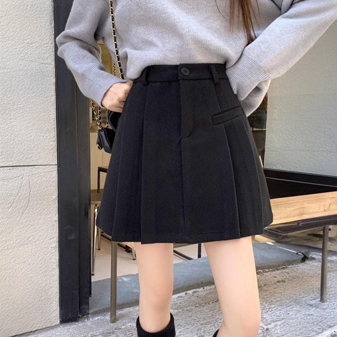 フェイクウールプリーツミニスカート
